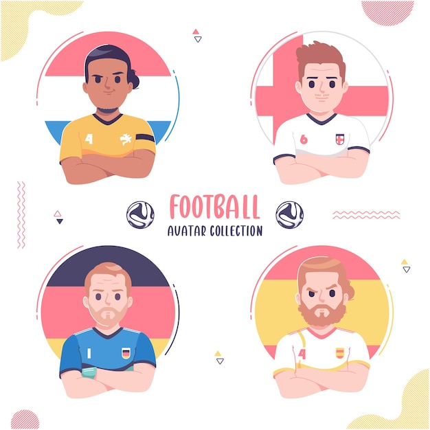 Diverse Football Player Avatars in Vibrant Circular Frames | Jiffy Designs