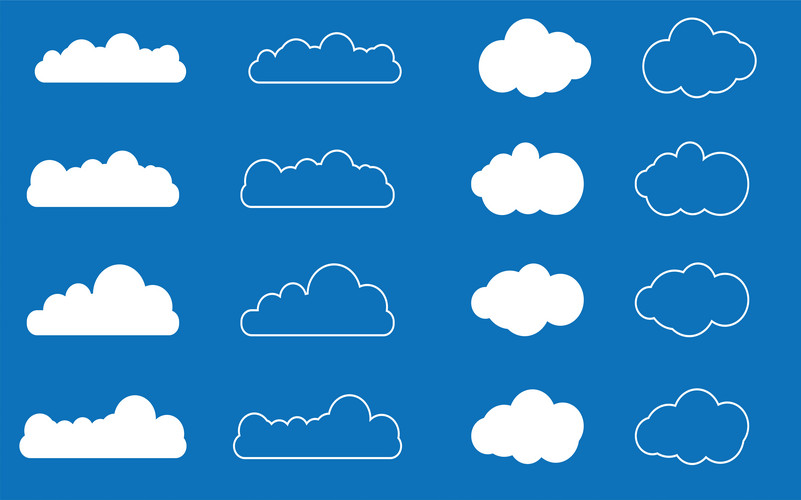 Cloud Vector Icon Set White Color On Blue Background. Sky Flat ...