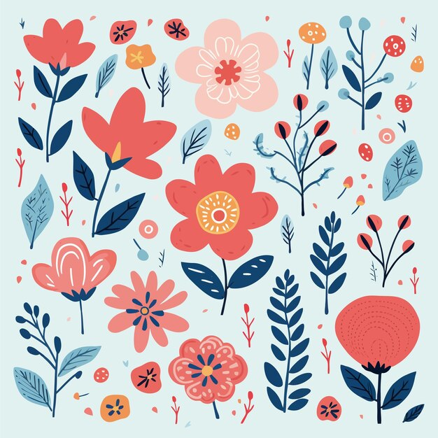 Vibrant Floral Pattern with Whimsical Blooms and Leaves | Jiffy Designs