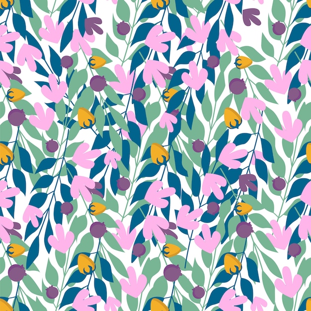 Vibrant Floral Pattern with Pink Blossoms and Green Leaves | Jiffy Designs