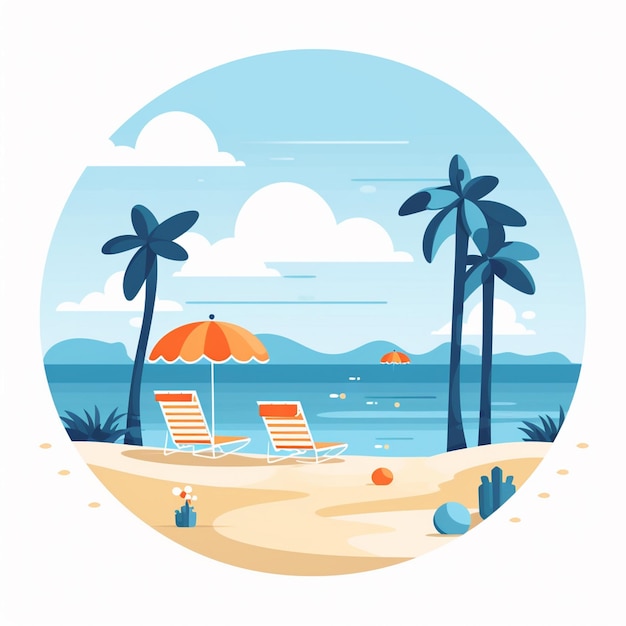 Serene Tropical Beach Scene with Palm Trees and Umbrellas | Jiffy Designs