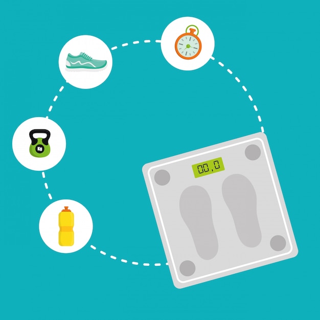 Fitness Essentials on Digital Scale Illustration | Jiffy Designs