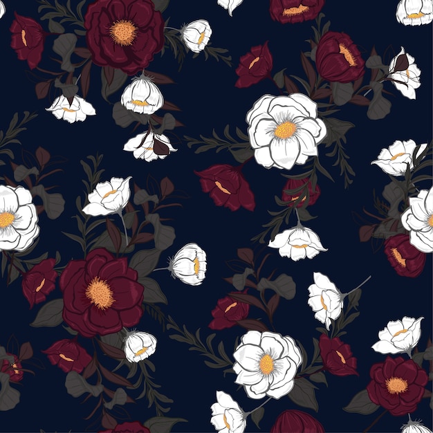 Vibrant Floral Pattern with Red and White Blooms | Jiffy Designs