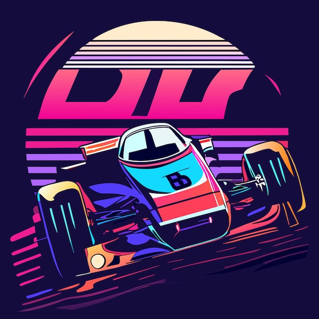Retro Racing Car Illustration in Vibrant Colors | Jiffy Designs