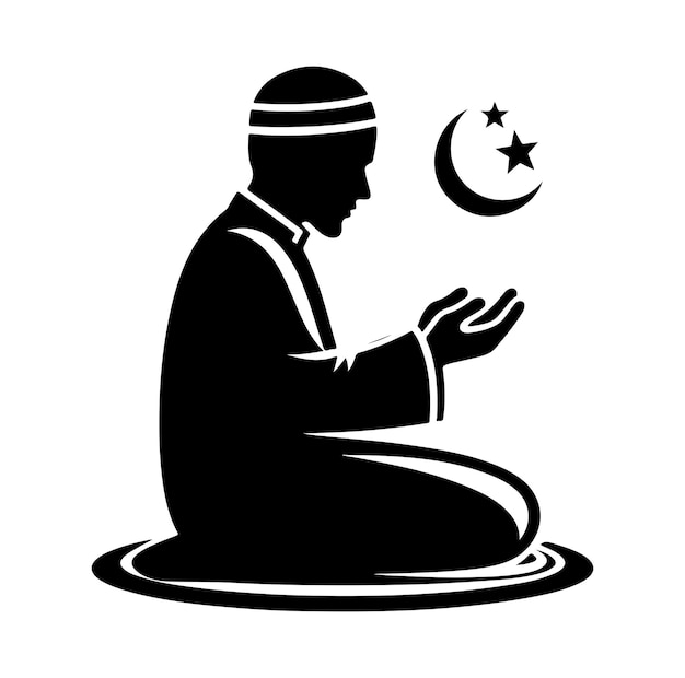 Silhouette of a Muslim Man Praying Under Crescent Moon | Jiffy Designs