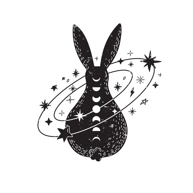 Whimsical Rabbit Silhouette with Starry Swirls and Patterns | Jiffy Designs