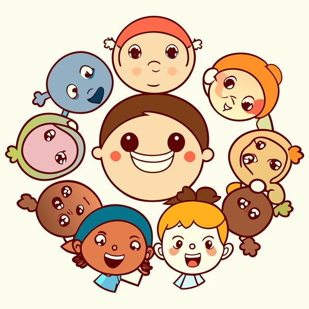 Cheerful Cartoon Characters in Vibrant Circle Composition | Jiffy Designs