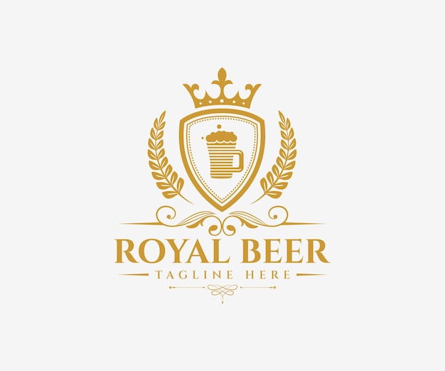 Elegant Royal Beer Emblem with Crown and Laurel Wreath | Jiffy Designs