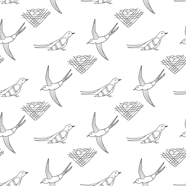Geometric Bird and Diamond Pattern in Monochrome Sketch Style | Jiffy ...
