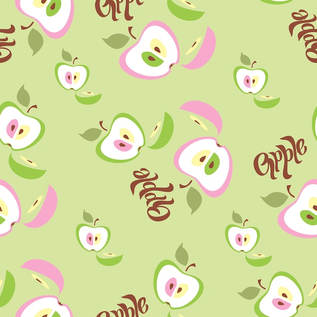 Whimsical Apple Pattern with Lettering on Green Background | Jiffy Designs