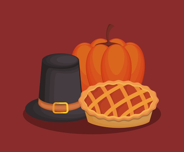 Thanksgiving Pumpkin Pie and Pilgrim Hat Illustration | Jiffy Designs