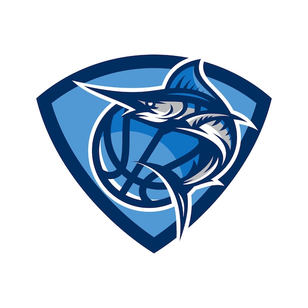 Stylized Blue Fish Emblem with Geometric Shield Shape | Jiffy Designs