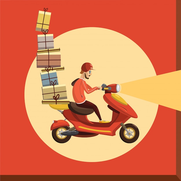 Delivery Rider Navigating Through Sunset with Stacked Packages | Jiffy ...