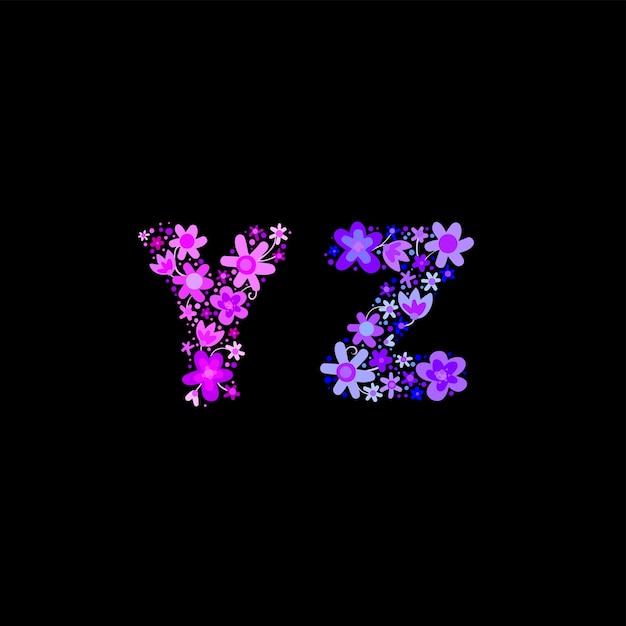 Vibrant Floral Letter YZ on Black Background | Jiffy Designs
