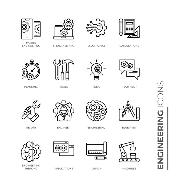 Diverse Engineering Icons Depicting Mechanical and Technological ...