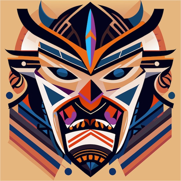 Vibrant Tribal Mask with Intricate Geometric Patterns | Jiffy Designs