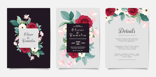 Elegant Floral Wedding Invitation with Red Roses and Greenery | Jiffy ...