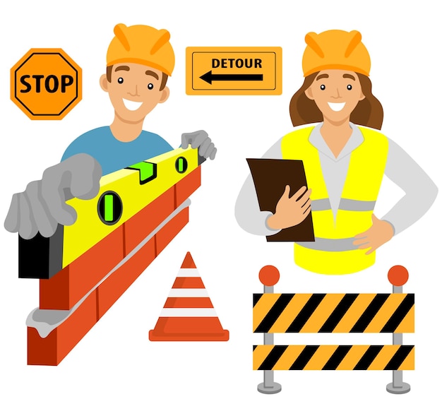 Busy Construction Site with Friendly Workers and Traffic Signs | Jiffy ...