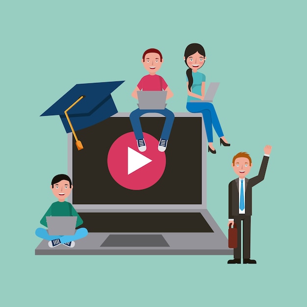 Illustration of Online Learning with Students and Teacher | Jiffy Designs