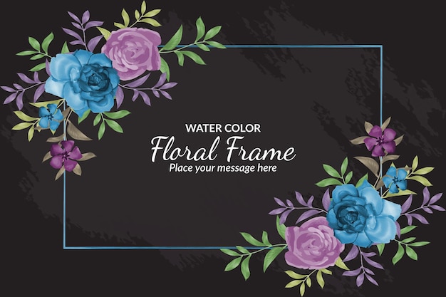 Vibrant Watercolor Floral Frame with Blue and Purple Roses | Jiffy Designs