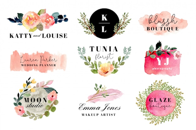 Elegant Floral Watercolor Logos and Monograms with Botanical Accents ...