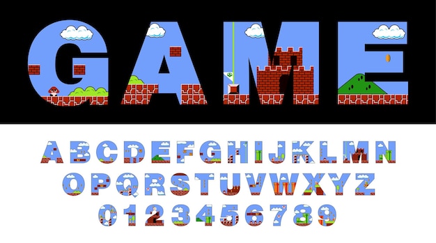 Whimsical Pixel Art Landscape with Playful Alphabet and Numerals ...