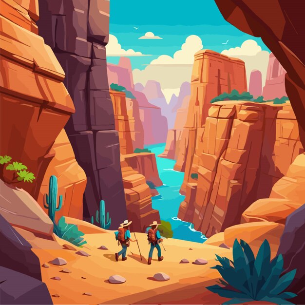 Adventurers Trekking Through Majestic Desert Canyon | Jiffy Designs
