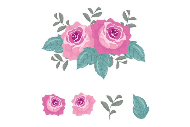 Elegant Floral Collection of Pink Roses and Leaves | Jiffy Designs