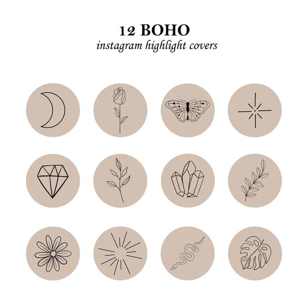 Elegant Boho Symbols: Minimalist Nature-Inspired Icons | Jiffy Designs