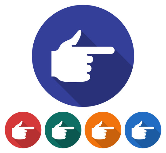 Round Icon Of Hand With Forefinger Pointing Forward. Flat Style ...