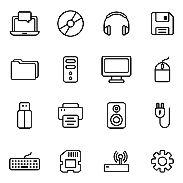 Sleek and Versatile Computer Hardware Icons in Monochrome | Jiffy Designs