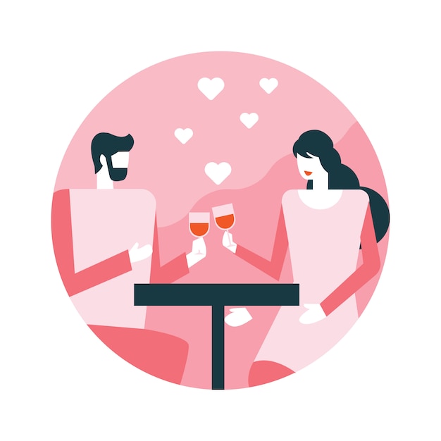 Romantic Couple Sharing a Toast with Heart Illustrations | Jiffy Designs