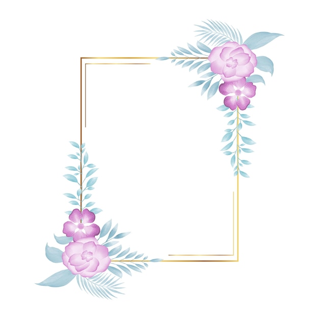 Elegant Floral Frame with Pink Roses and Blue Leaves | Jiffy Designs