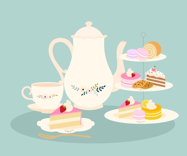 Delightful Tea Time Spread with Delectable Sweets and Porcelain Set ...