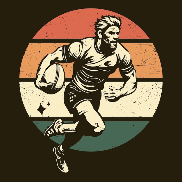Vintage Rugby Player Charges Downfield in Retro Sunset Backdrop Jiffy