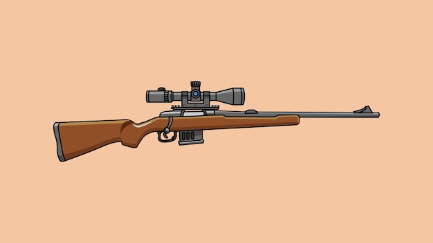 Illustration of a Hunting Rifle with Scope and Wooden Stock | Jiffy Designs