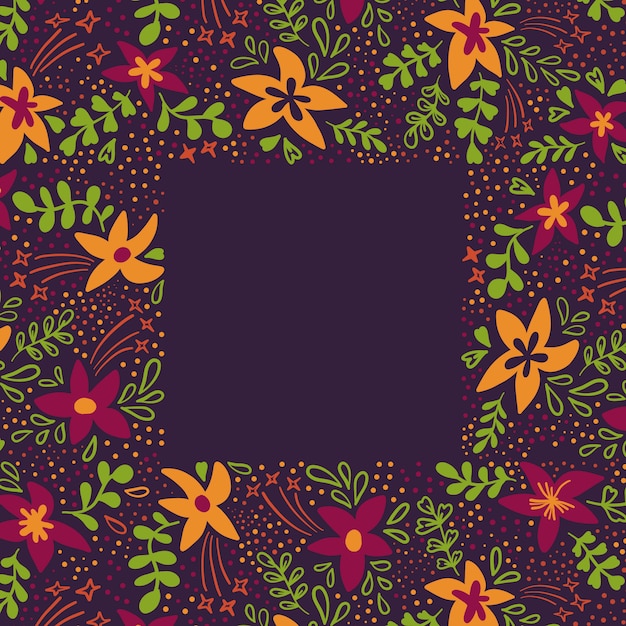 Vibrant Floral Frame with Lush Foliage and Blooms | Jiffy Designs