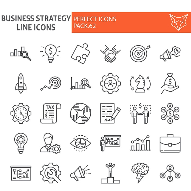 Comprehensive Set of Sleek Business Strategy Line Icons | Jiffy Designs