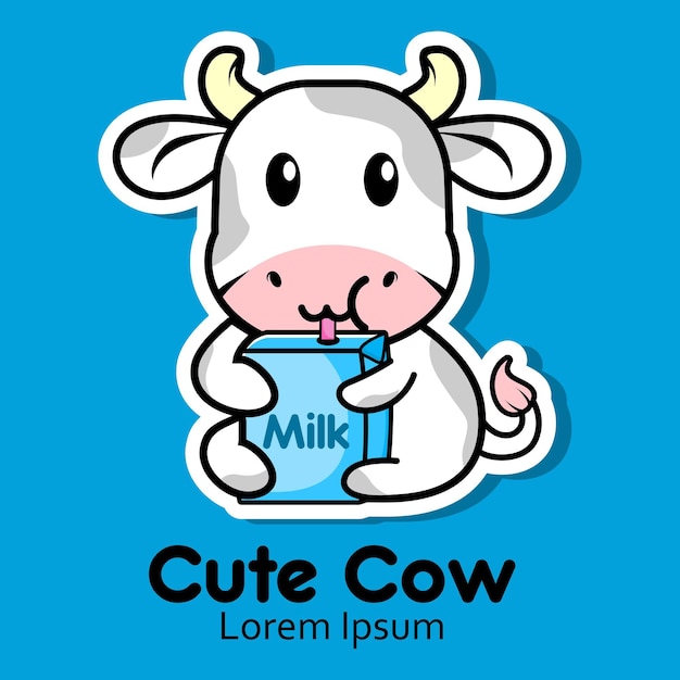 Adorable Cartoon Cow Enjoying a Refreshing Glass of Milk | Jiffy Designs