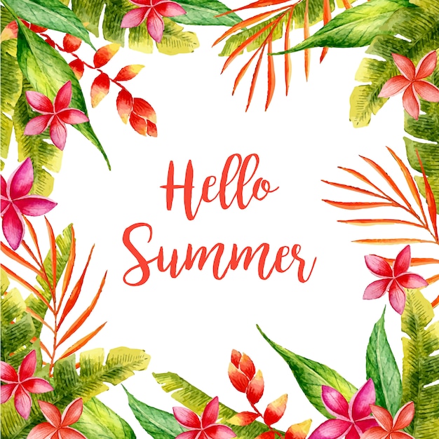 Vibrant Tropical Floral Frame with 'Hello Summer' Text | Jiffy Designs