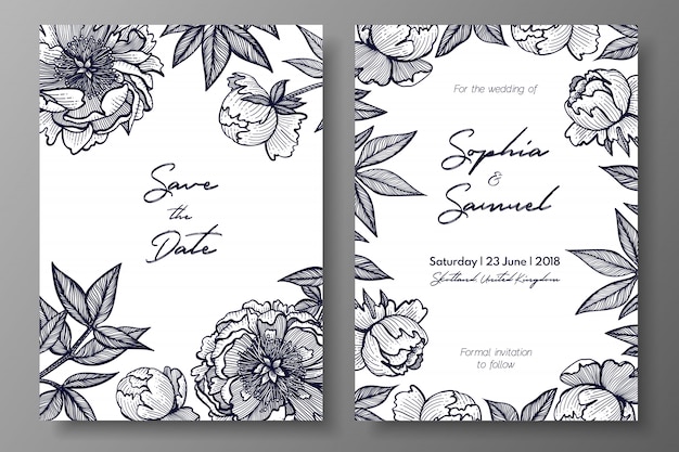 Elegant Floral Wedding Invitation with Detailed Botanical Designs ...