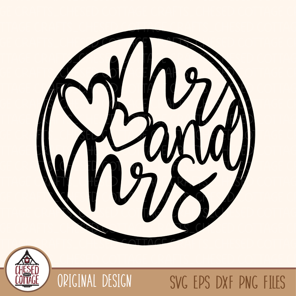 'Mr and Mrs' Elegant Circular Script with Heart Accents | Jiffy Designs