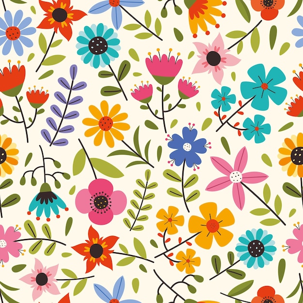 Vibrant Floral Pattern with Colorful Blooms and Branches | Jiffy Designs