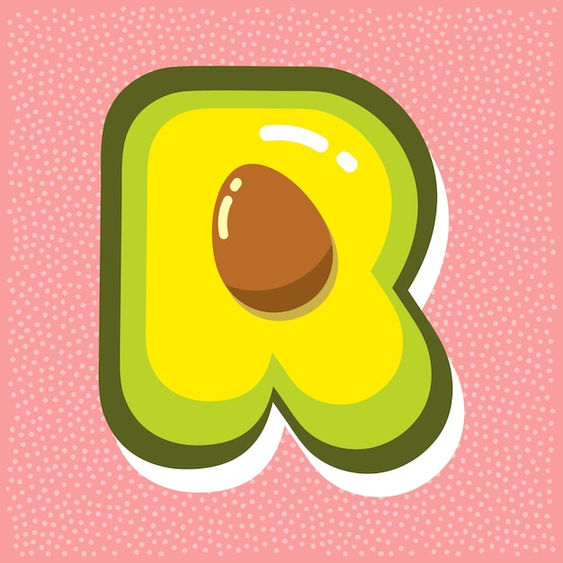Vibrant Avocado-Inspired Illustrated Alphabet Letter 'R' | Jiffy Designs