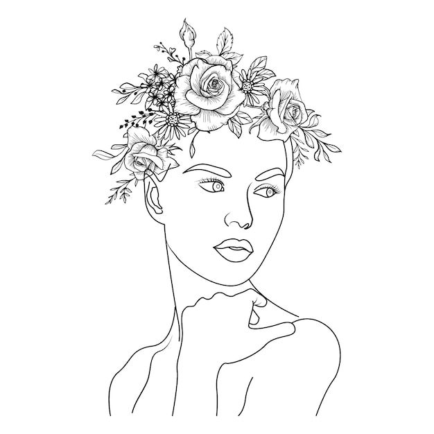 Elegant Floral Portrait of a Pensive Woman | Jiffy Designs