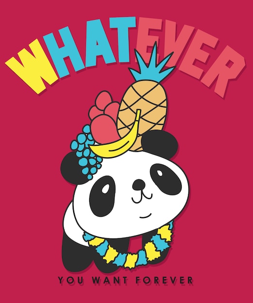 Panda Wearing Fruit Crown with 'Whatever' Text Design | Jiffy Designs