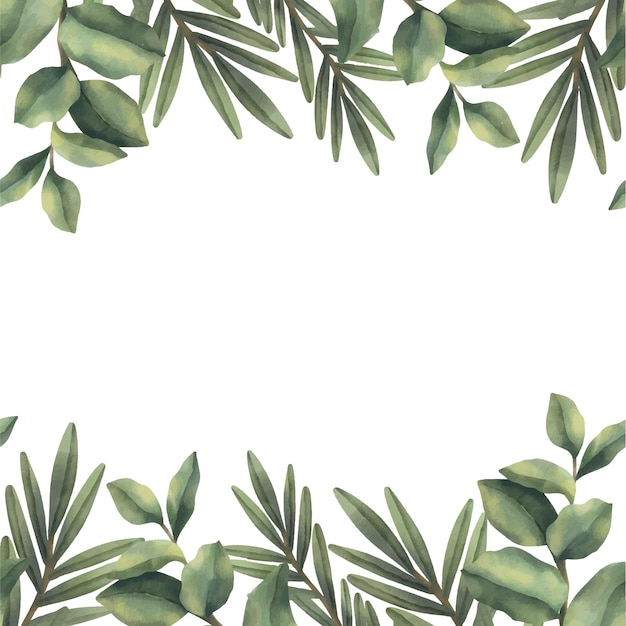 Watercolor Green Leaves and Branches Botanical Frame | Jiffy Designs