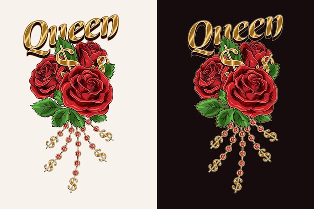 Regal Roses and Glittering Crown: A Majestic Queen's Emblem | Jiffy Designs