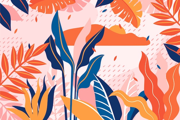 Vibrant Tropical Leaves Pattern with Navy and Orange Tones | Jiffy Designs