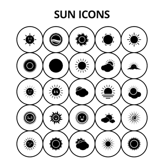 Diverse Collection of Stylized Sun Icons in Black and White | Jiffy Designs